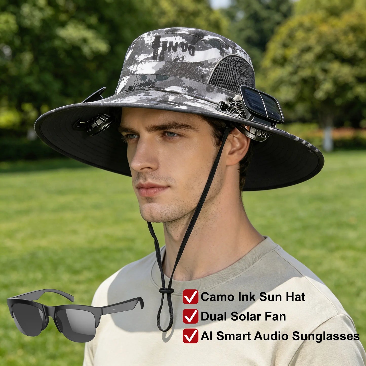 2026 Outdoor Wide Brim Cooling Hat with Dual Fans, UPF 50+ Sun Protection, Waterproof Breathable Rechargeable Hat for Fishing, Camping, Gardening & Outdoor Sports, Long-Lasting Summer Cooling Gift, Perfect Father’S Day Gift for Dad & Husband
