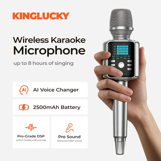 KINGLUCKY H9 Karaoke Mic with AI Vocal Remover & Voice Changer Rechargeable Wireless Mic