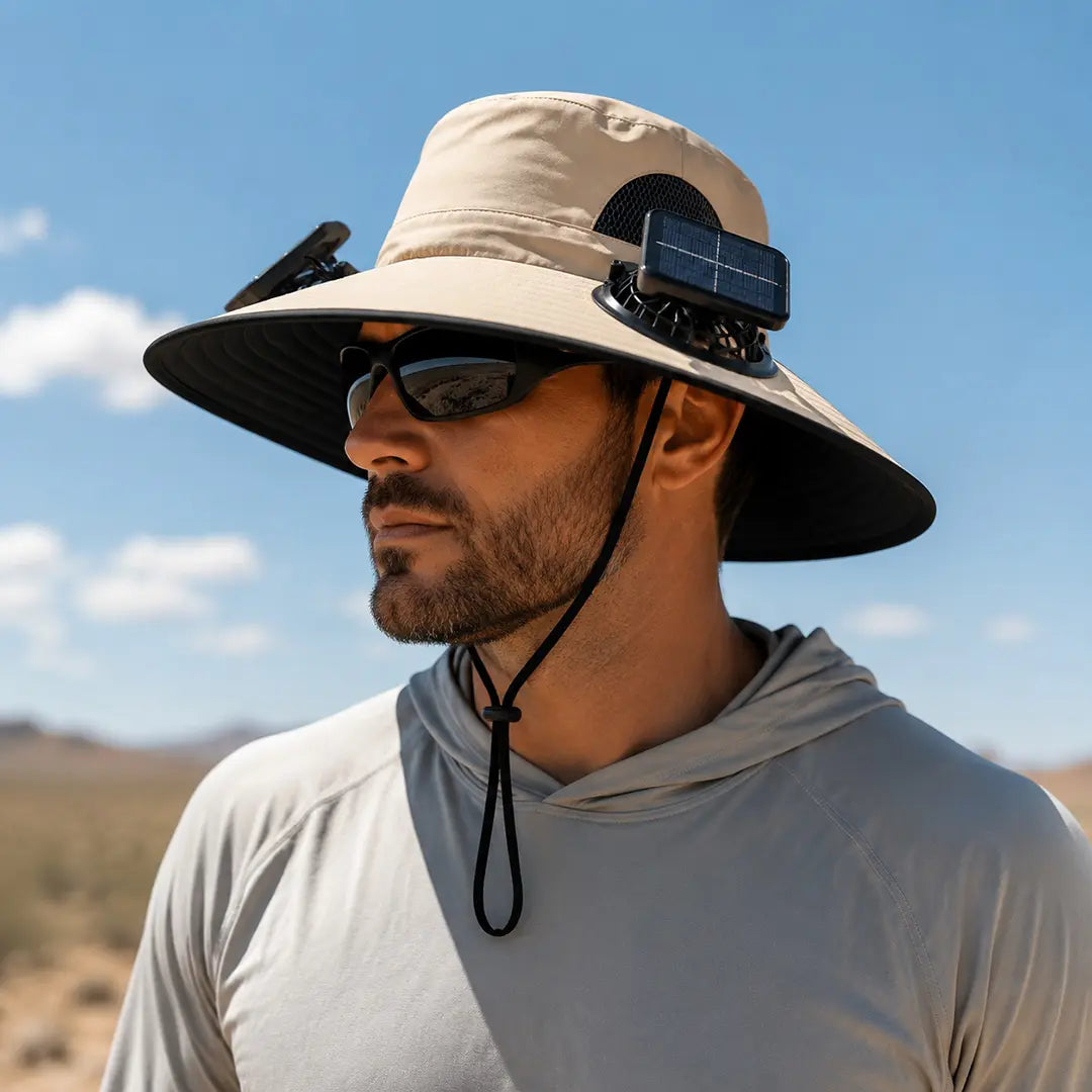 2026 Outdoor Wide Brim Cooling Hat with Dual Fans, UPF 50+ Sun Protection, Waterproof Breathable Rechargeable Hat for Fishing, Camping, Gardening & Outdoor Sports, Long-Lasting Summer Cooling Gift, Perfect Father’S Day Gift for Dad & Husband