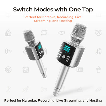 KINGLUCKY H9 Karaoke Mic with AI Vocal Remover & Voice Changer Rechargeable Wireless Mic
