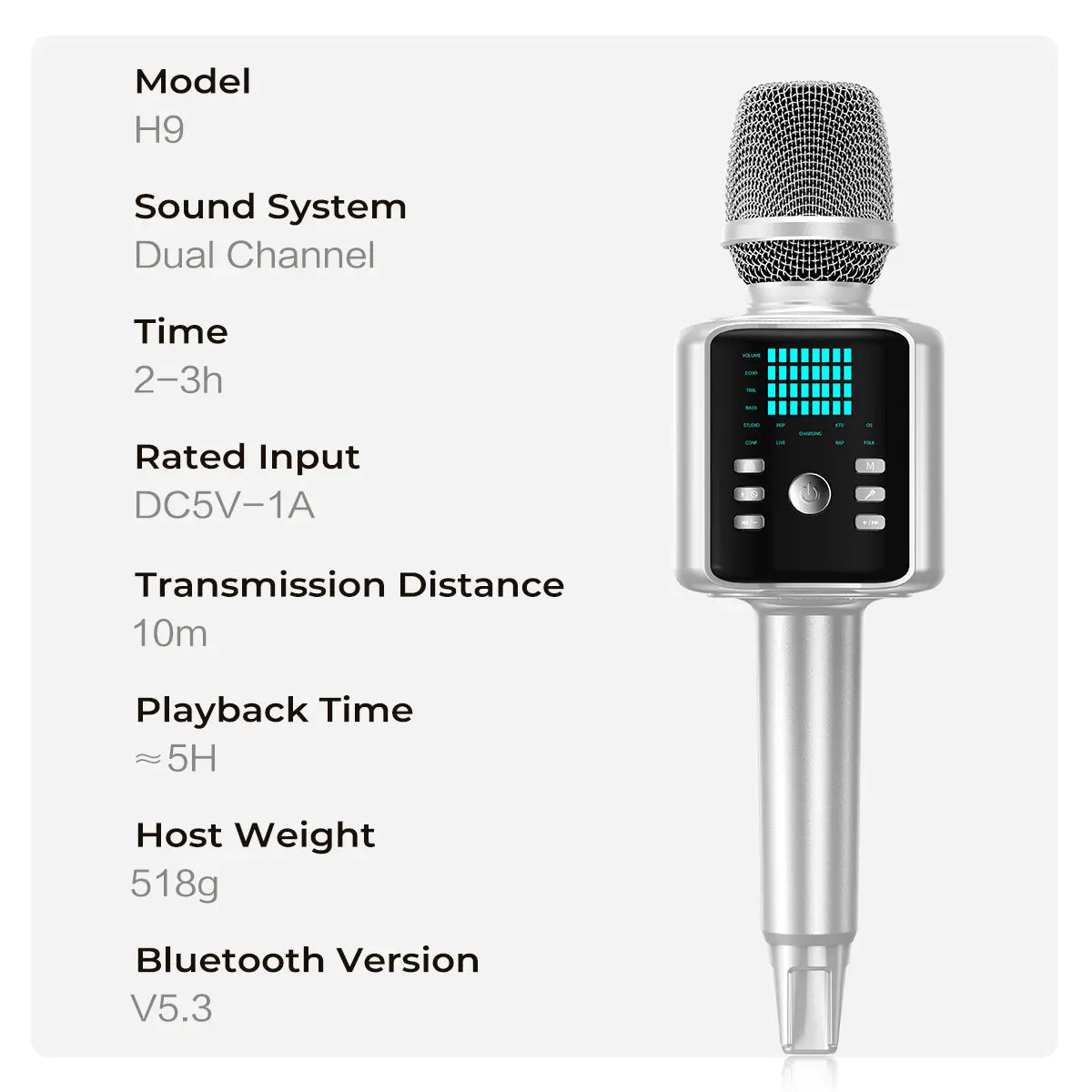 KINGLUCKY H9 Karaoke Mic with AI Vocal Remover & Voice Changer Rechargeable Wireless Mic