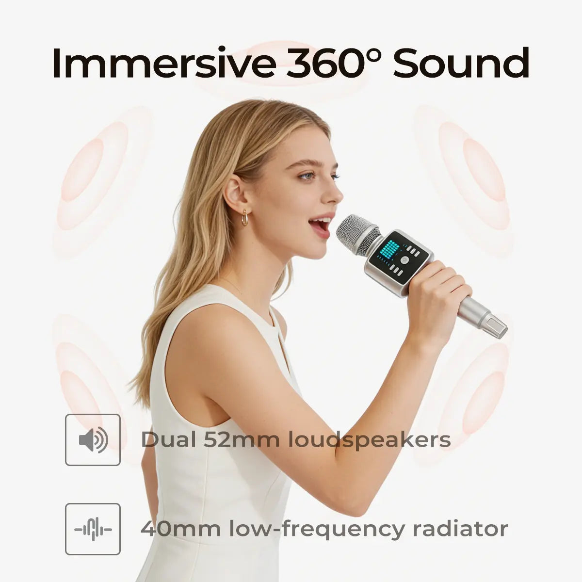 KINGLUCKY H9 Karaoke Mic with AI Vocal Remover & Voice Changer Rechargeable Wireless Mic