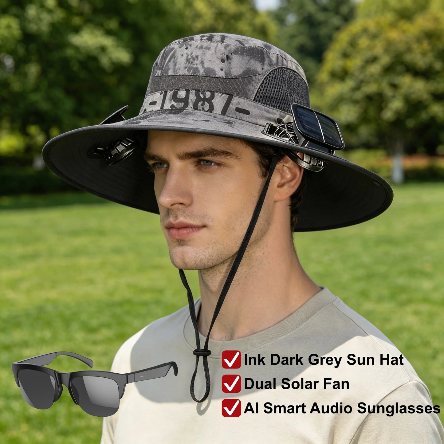 2026 Outdoor Wide Brim Cooling Hat with Dual Fans, UPF 50+ Sun Protection, Waterproof Breathable Rechargeable Hat for Fishing, Camping, Gardening & Outdoor Sports, Long-Lasting Summer Cooling Gift, Perfect Father’S Day Gift for Dad & Husband