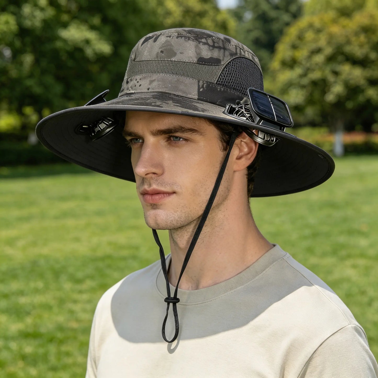 2026 Outdoor Wide Brim Cooling Hat with Dual Fans, UPF 50+ Sun Protection, Waterproof Breathable Rechargeable Hat for Fishing, Camping, Gardening & Outdoor Sports, Long-Lasting Summer Cooling Gift, Perfect Father’S Day Gift for Dad & Husband