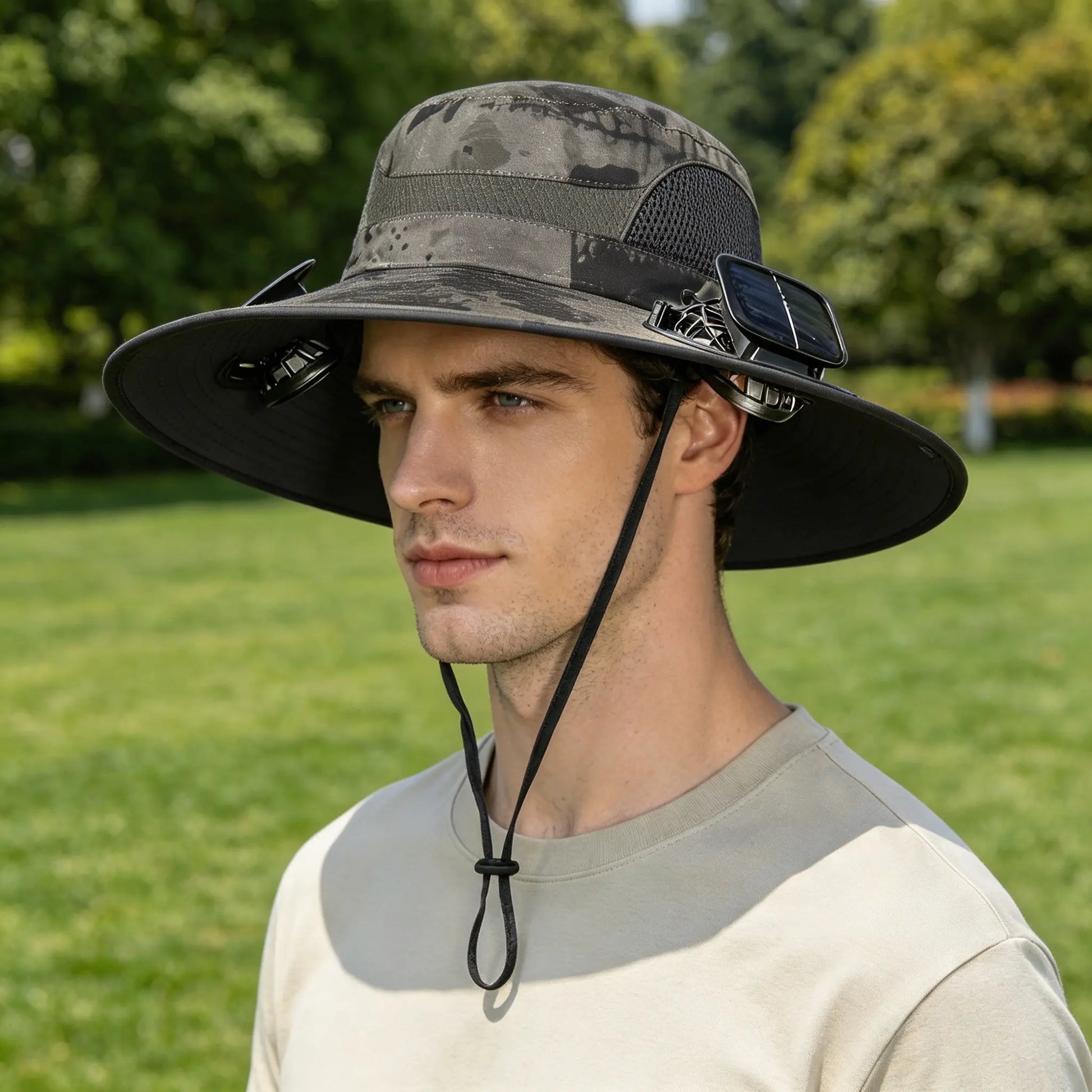2026 Outdoor Wide Brim Cooling Hat with Dual Fans, UPF 50+ Sun Protection, Waterproof Breathable Rechargeable Hat for Fishing, Camping, Gardening & Outdoor Sports, Long-Lasting Summer Cooling Gift, Perfect Father’S Day Gift for Dad & Husband