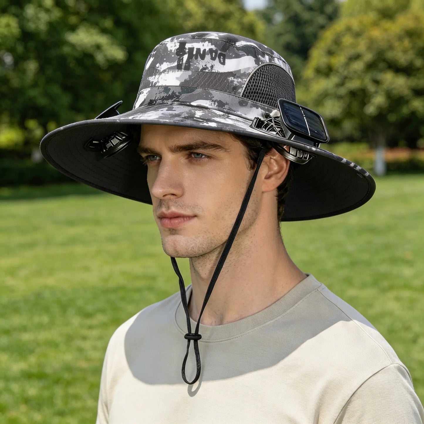 2026 Outdoor Wide Brim Cooling Hat with Dual Fans, UPF 50+ Sun Protection, Waterproof Breathable Rechargeable Hat for Fishing, Camping, Gardening & Outdoor Sports, Long-Lasting Summer Cooling Gift, Perfect Father’S Day Gift for Dad & Husband
