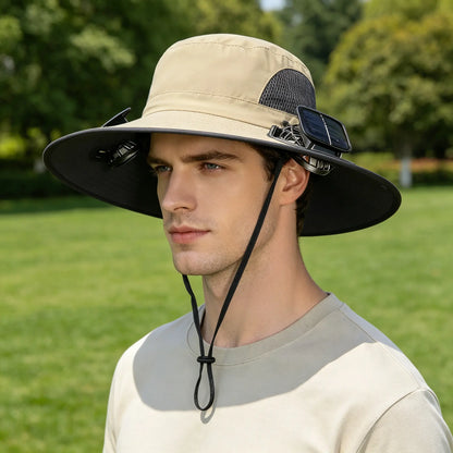 2026 Outdoor Wide Brim Cooling Hat with Dual Fans, UPF 50+ Sun Protection, Waterproof Breathable Rechargeable Hat for Fishing, Camping, Gardening & Outdoor Sports, Long-Lasting Summer Cooling Gift, Perfect Father’S Day Gift for Dad & Husband