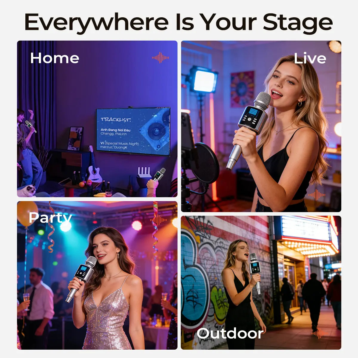 KINGLUCKY H9 Karaoke Mic with AI Vocal Remover & Voice Changer Rechargeable Wireless Mic