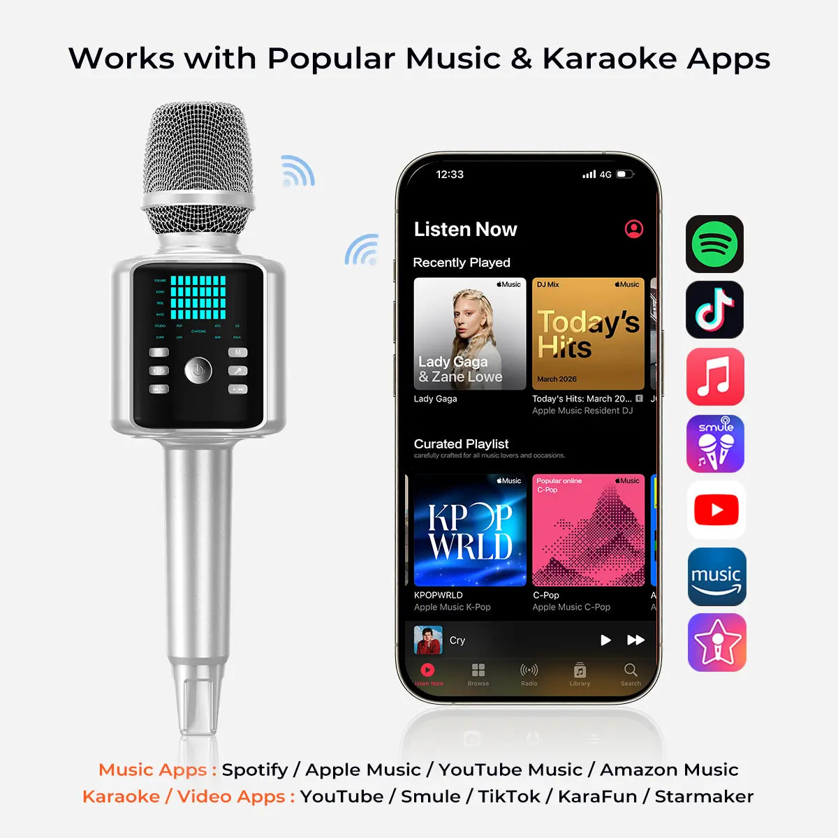 KINGLUCKY H9 Karaoke Mic with AI Vocal Remover & Voice Changer Rechargeable Wireless Mic
