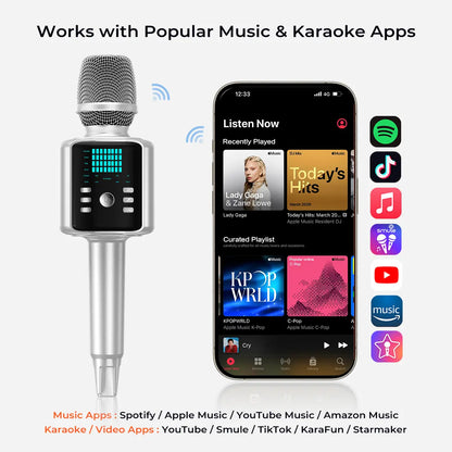 KINGLUCKY H9 Karaoke Mic with AI Vocal Remover & Voice Changer Rechargeable Wireless Mic
