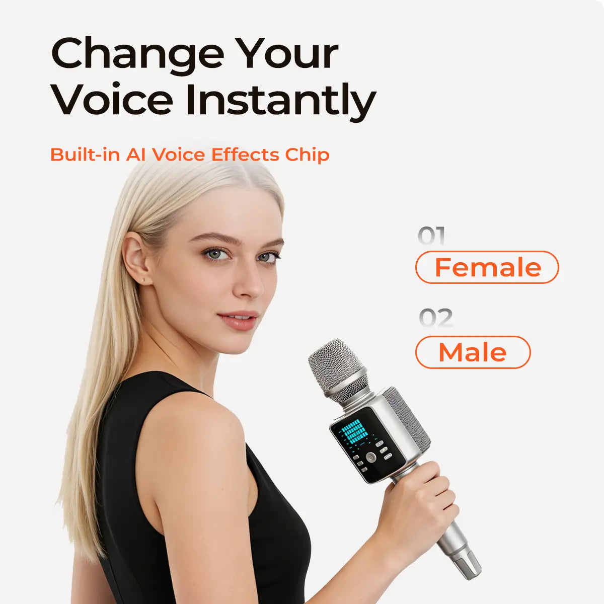 KINGLUCKY H9 Karaoke Mic with AI Vocal Remover & Voice Changer Rechargeable Wireless Mic