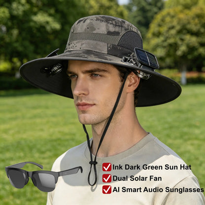 2026 Outdoor Wide Brim Cooling Hat with Dual Fans, UPF 50+ Sun Protection, Waterproof Breathable Rechargeable Hat for Fishing, Camping, Gardening & Outdoor Sports, Long-Lasting Summer Cooling Gift, Perfect Father’S Day Gift for Dad & Husband